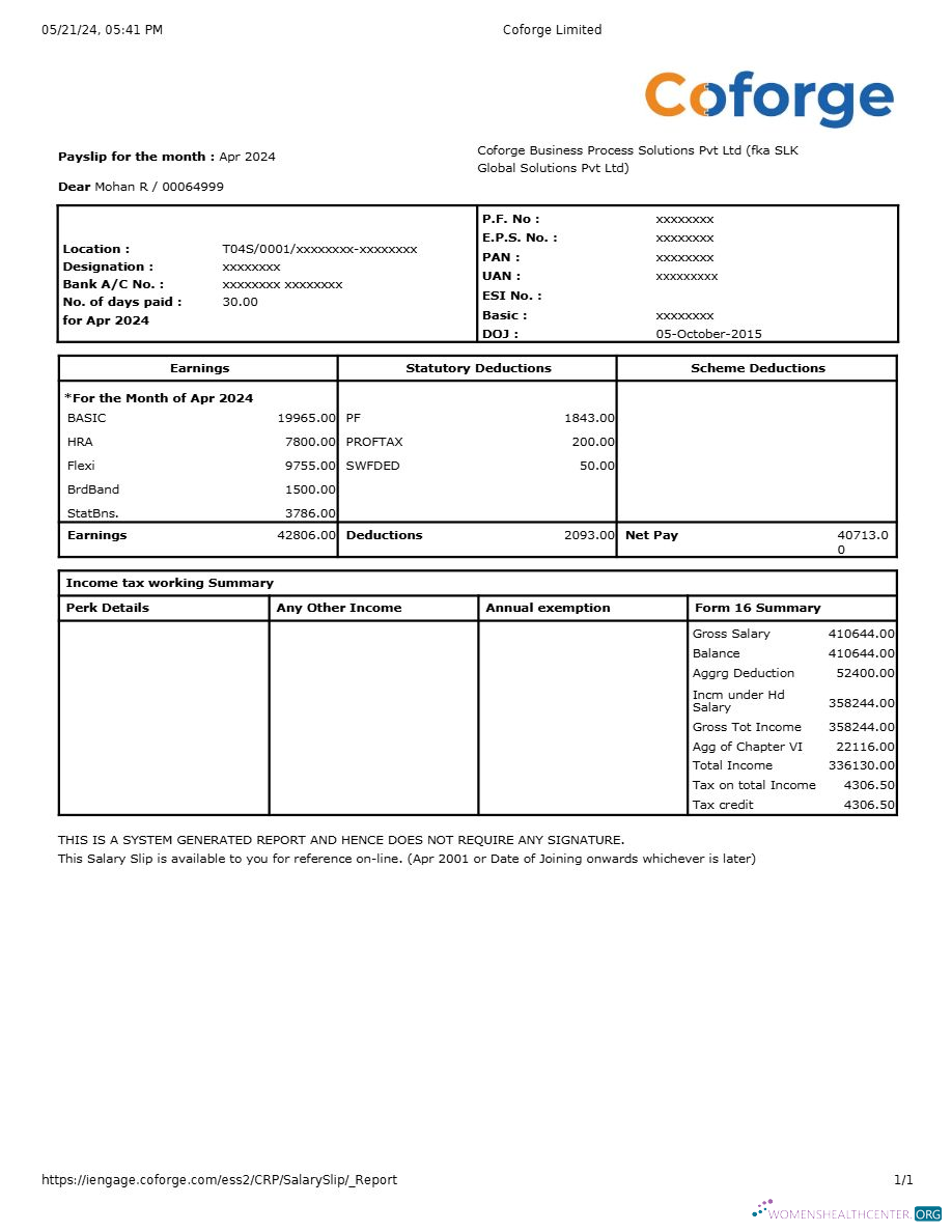 Download Coforge IT compay payslip template in Word and PDF formats.pdf, 1 Photoshop template
